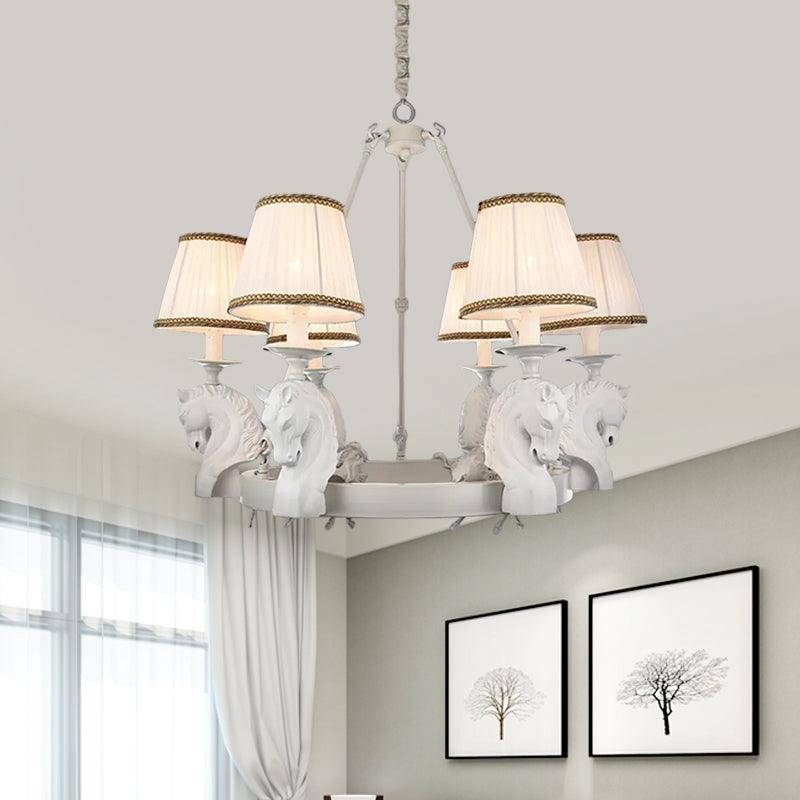 Tapered Fabric Chandelier Light Fixture Country 6 Heads Lamp - Rebooters