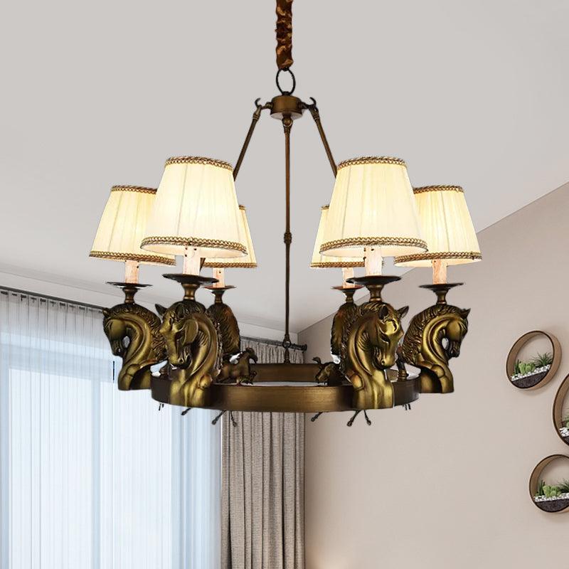 Tapered Fabric Chandelier Light Fixture Country 6 Heads Lamp - Rebooters