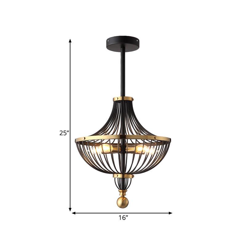 5 Lights Iron Ceiling Chandelier Vintage Black Finish Basket Cage Dining Room Light - Rebooters