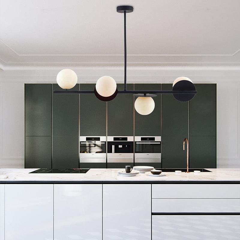 4-Light Ball Island Pendant Contemporary Matte White Glass Ceiling Light in White Black - Rebooters