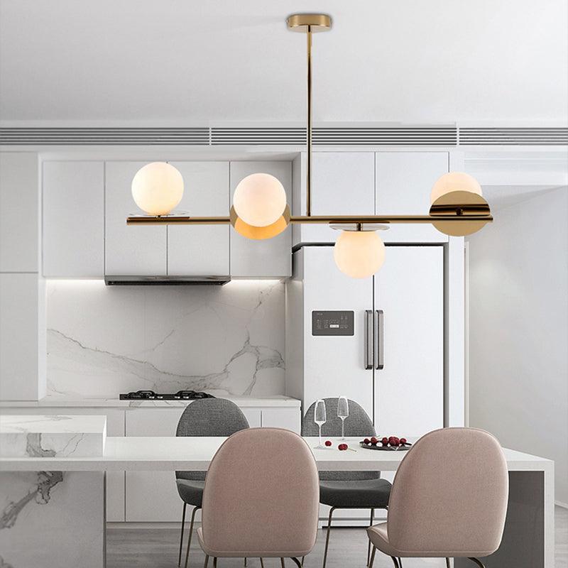 4-Light Ball Island Pendant Contemporary Matte White Glass Ceiling Light in White Black - Rebooters