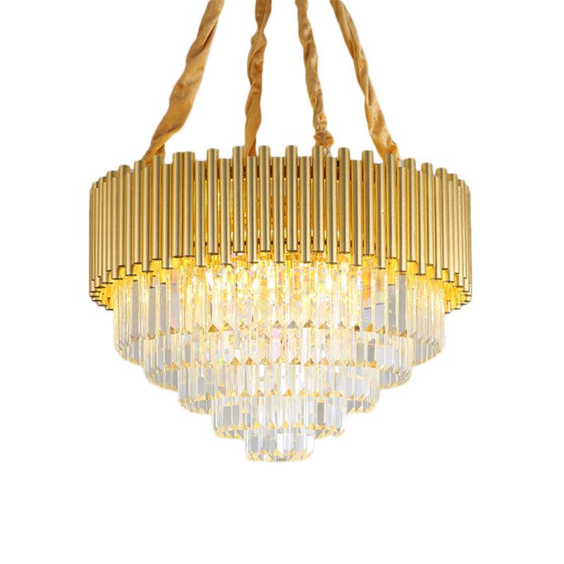 3-Tier Circle Hanging Lamp Contemporary Metal Pendant Chandelier Light with K9 Block in Brass Finish - Rebooters