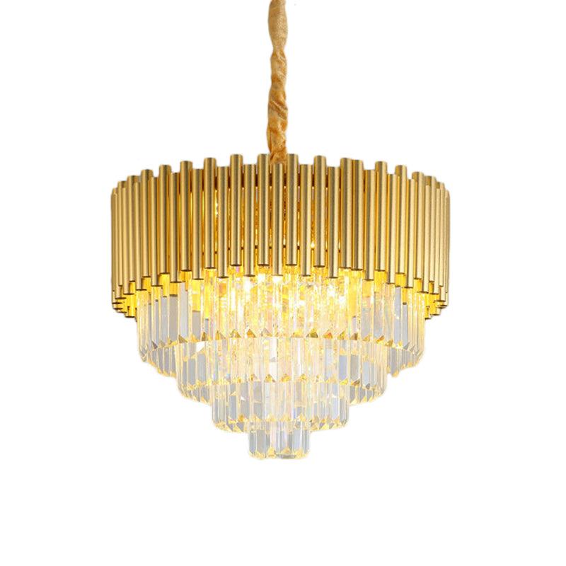 3-Tier Circle Hanging Lamp Contemporary Metal Pendant Chandelier Light with K9 Block in Brass Finish - Rebooters