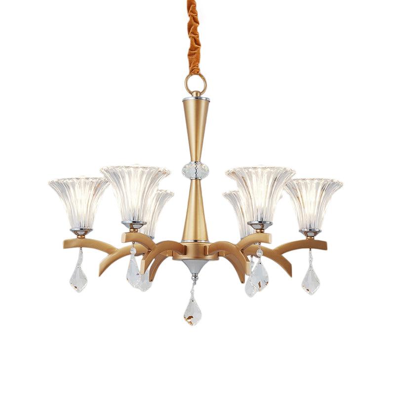 6/8 Bulbs Gold Chandelier Pendant Light Modern Bell Shade - Rebooters
