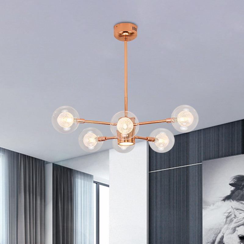 Bedroom Stacked Suspension Light with Orb Shade Rose Gold Chandelier - Rebooters