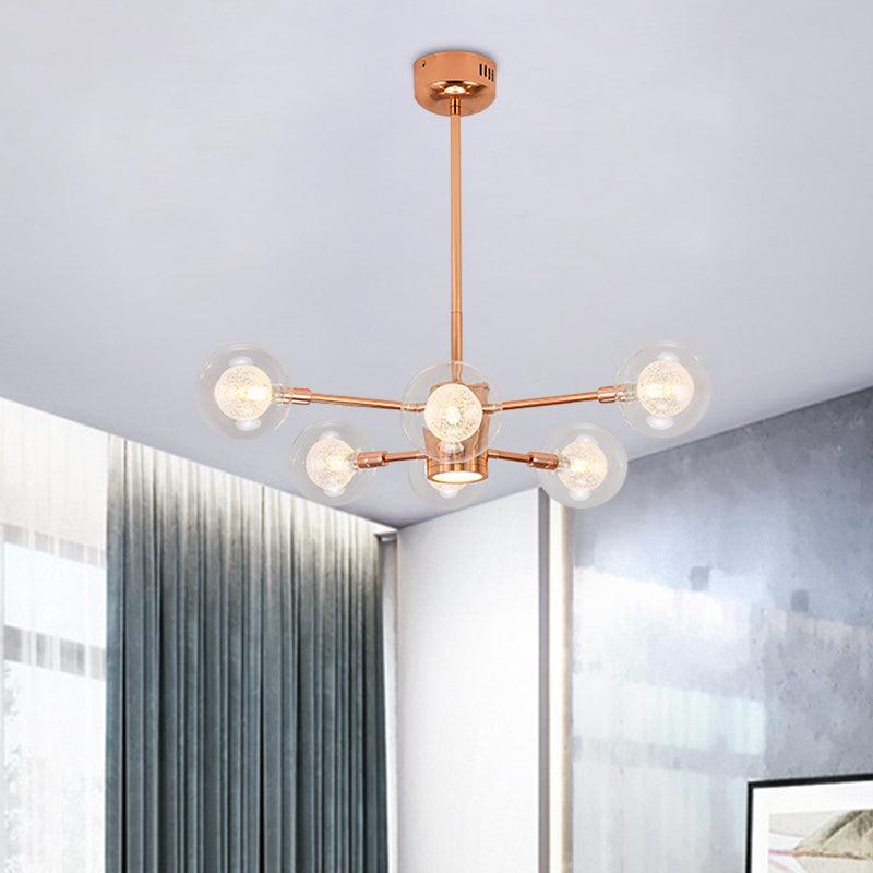 Bedroom Stacked Suspension Light with Orb Shade Rose Gold Chandelier - Rebooters