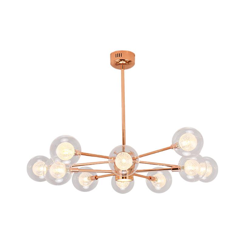 Bedroom Stacked Suspension Light with Orb Shade Rose Gold Chandelier - Rebooters