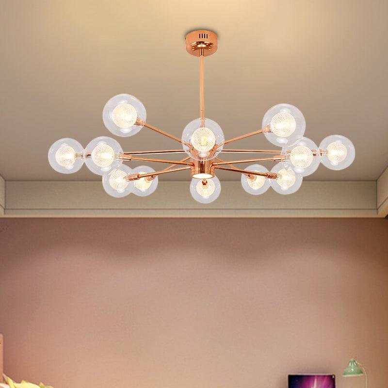 Bedroom Stacked Suspension Light with Orb Shade Rose Gold Chandelier - Rebooters