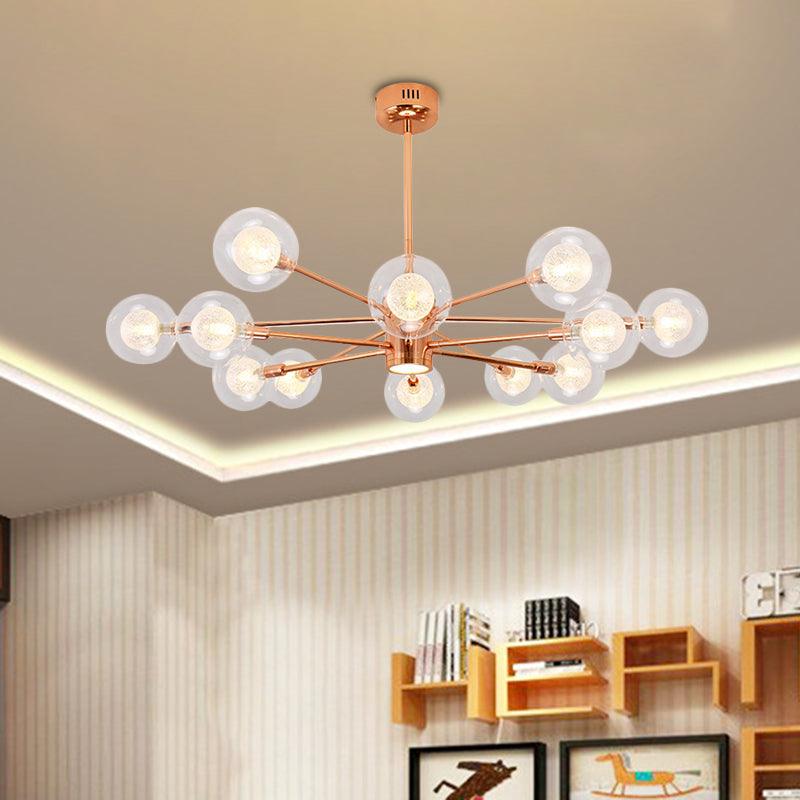 Bedroom Stacked Suspension Light with Orb Shade Rose Gold Chandelier - Rebooters