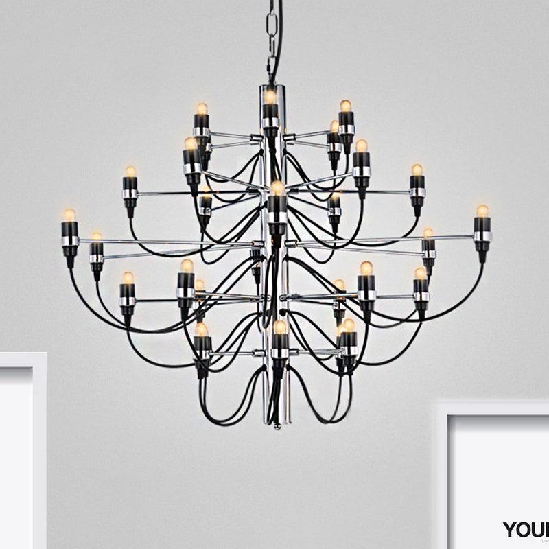 Layered Chandelier Lighting Modernist Style Metallic 18/30 Lights Dining Room Ceiling Lamp in Chrome - Rebooters