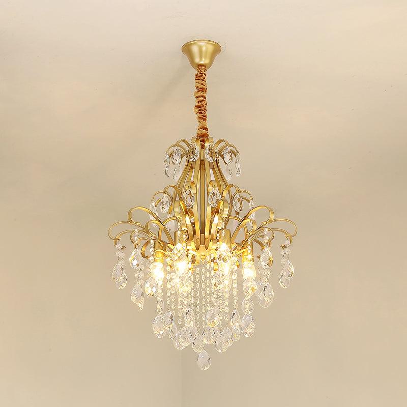 3/6 Heads Crystal Chandelier Lighting Modernist Style Ceiling Pendant Light in Black Gold - Rebooters
