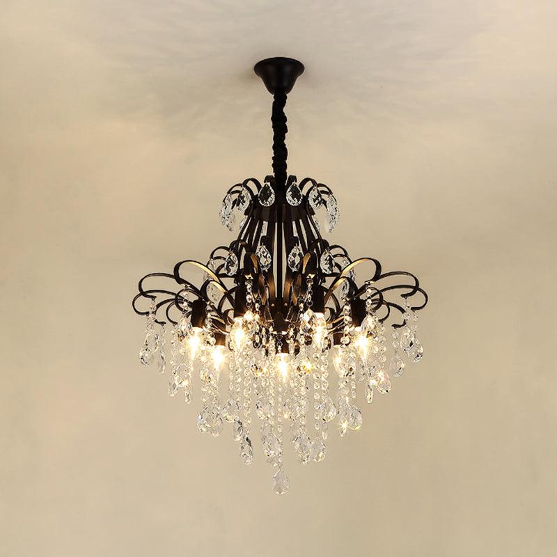 3/6 Heads Crystal Chandelier Lighting Modernist Style Ceiling Pendant Light in Black Gold - Rebooters