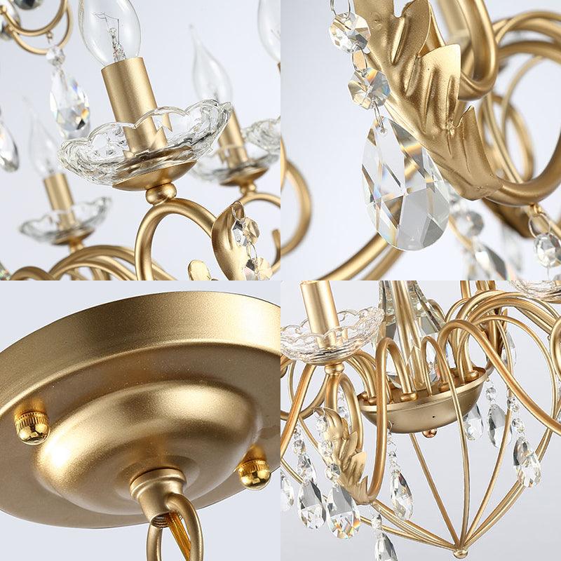 5/8 Lights Candle Hanging Lamp Vintage Style Metal and Crystal Height Adjustable Chandelier Pendant Light in Gold - Rebooters