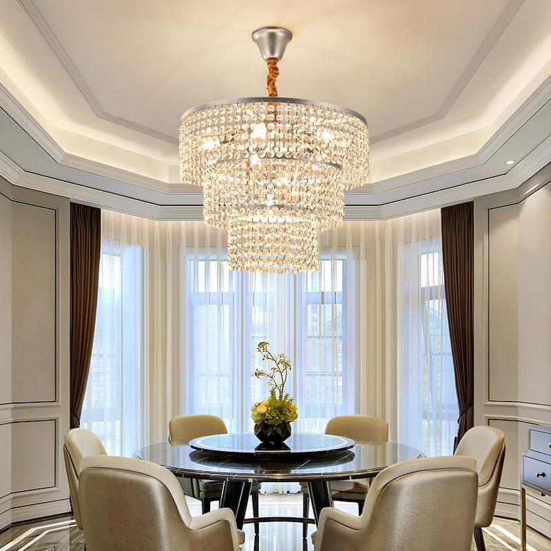 4/5/6 Lights Tiered Chandelier Lighting Contemporary Clear Crystal Hanging Ceiling Light in Chrome 16 Inch Wide - Rebooters
