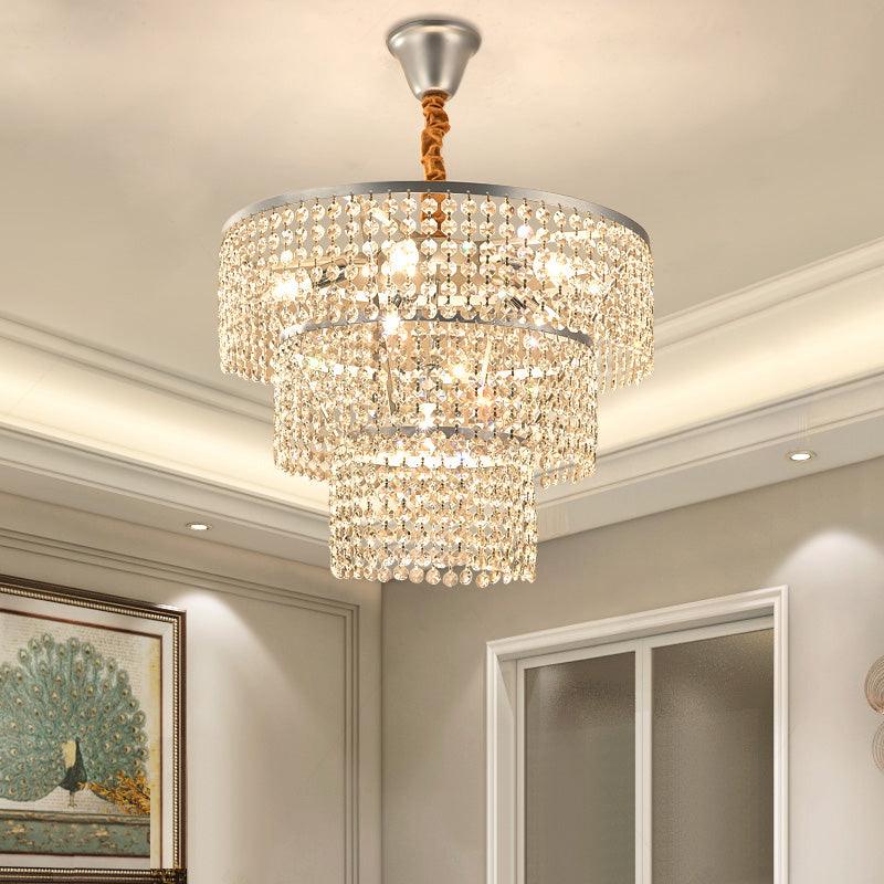 4/5/6 Lights Tiered Chandelier Lighting Contemporary Clear Crystal Hanging Ceiling Light in Chrome 16 Inch Wide - Rebooters