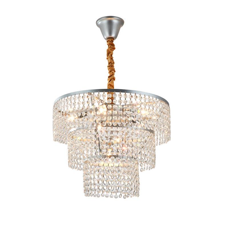 4/5/6 Lights Tiered Chandelier Lighting Contemporary Clear Crystal Hanging Ceiling Light in Chrome 16 Inch Wide - Rebooters