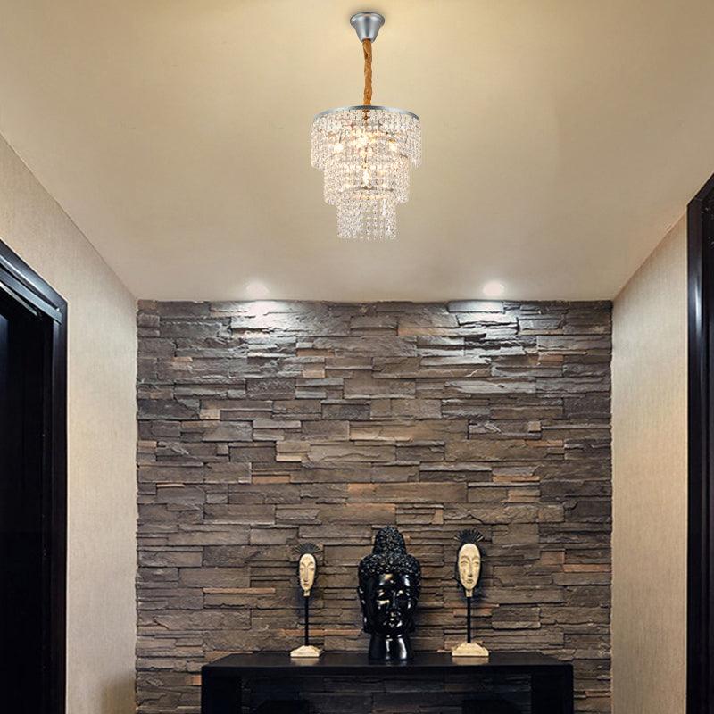 4/5/6 Lights Tiered Chandelier Lighting Contemporary Clear Crystal Hanging Ceiling Light in Chrome 16 Inch Wide - Rebooters