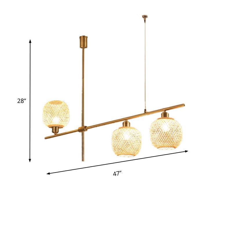 3 Lights Kitchen Chandelier Lamp with Oblong Wood Shade - Rebooters