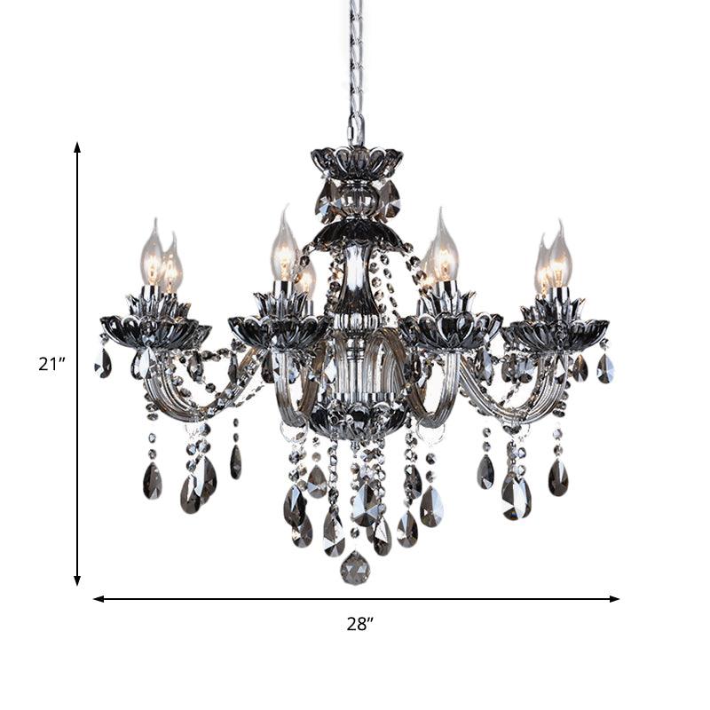 6/8 Lights Candle Chandelier Lighting Vintage Crystal Glass Pendant Light Smoke Grey - Rebooters