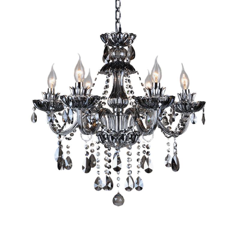 6/8 Lights Candle Chandelier Lighting Vintage Crystal Glass Pendant Light Smoke Grey - Rebooters