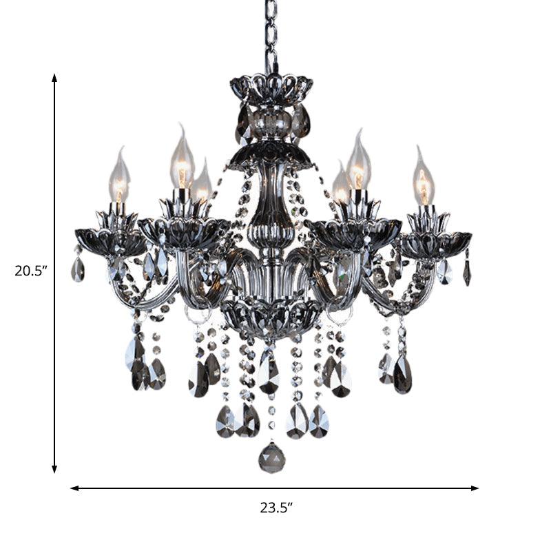 6/8 Lights Candle Chandelier Lighting Vintage Crystal Glass Pendant Light Smoke Grey - Rebooters