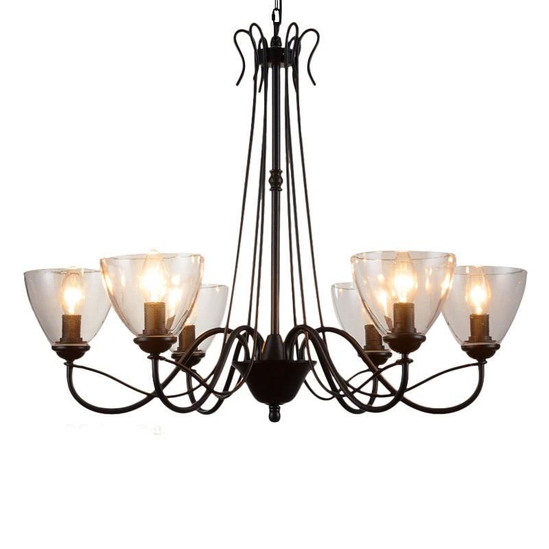 3/5/6-Light Tapered Chandelier Modern Black Clear Glass Pendant Light Fixture - Rebooters