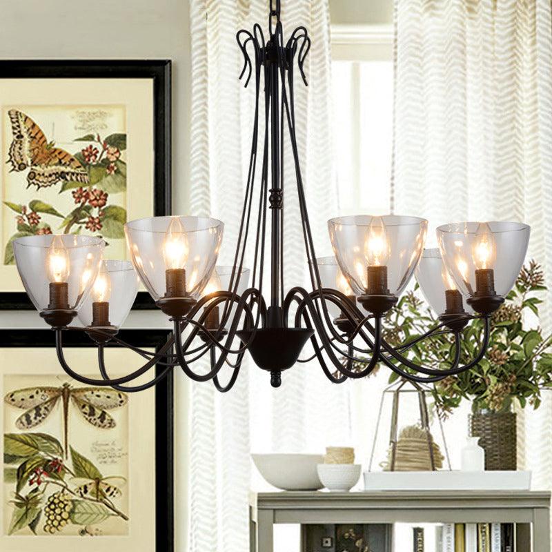 3/5/6-Light Tapered Chandelier Modern Black Clear Glass Pendant Light Fixture - Rebooters