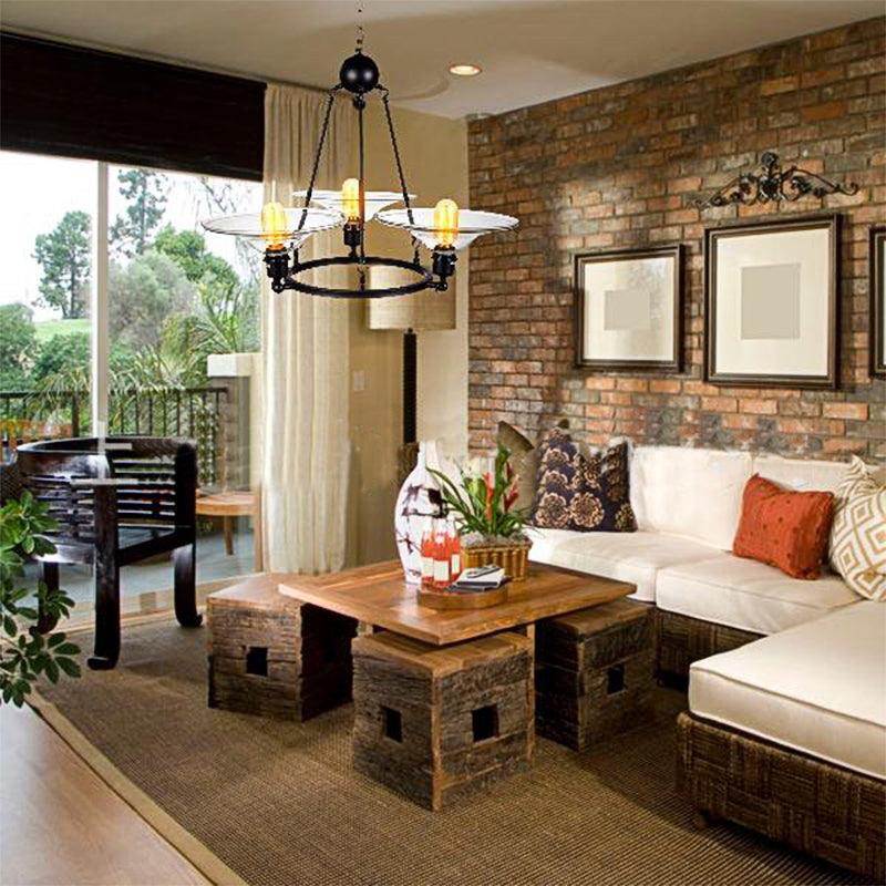 Black 3 Lights Chandelier Light Fixture Antique Clear Glass Cone Pendant Lamp - Rebooters