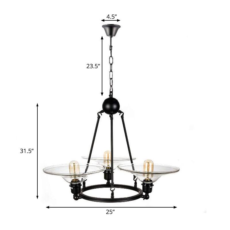 Black 3 Lights Chandelier Light Fixture Antique Clear Glass Cone Pendant Lamp - Rebooters