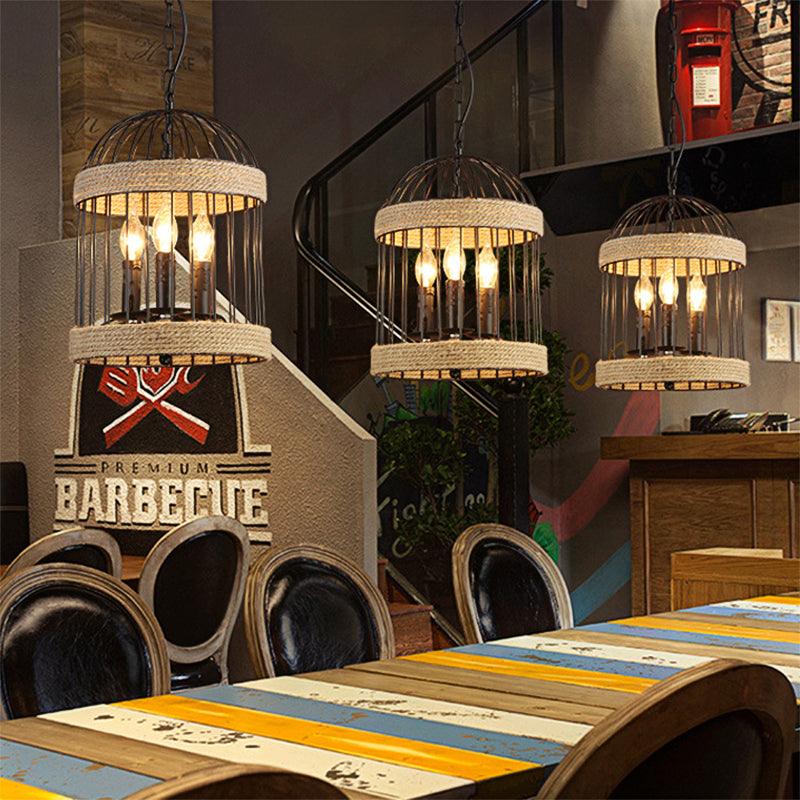 3 Bulbs Birdcage Ceiling Light Vintage Black Finish Lamp - Rebooters