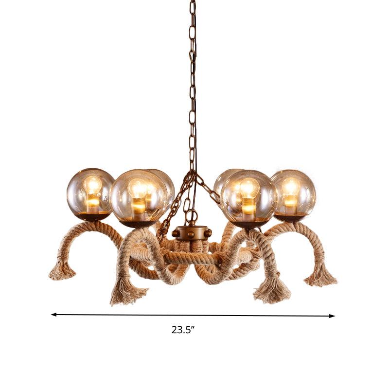 6 Lights Global Chandelier Lighting Retro Rust Finish Rope Suspension Light - Rebooters