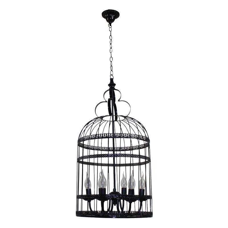 3/6 Bulbs Bird Cage Hanging Light with Candle Black Chandelier - Rebooters