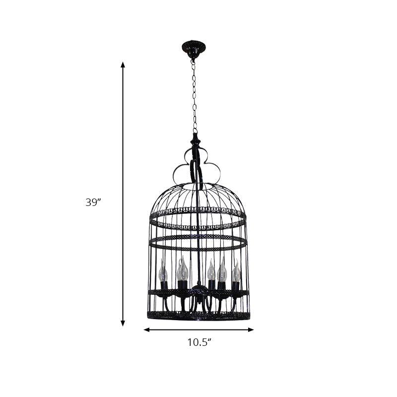 3/6 Bulbs Bird Cage Hanging Light with Candle Black Chandelier - Rebooters