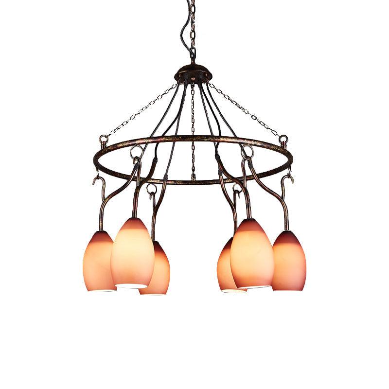 6 Lights Ring Hanging Light with Pink Melon Shade Chandelier - Rebooters
