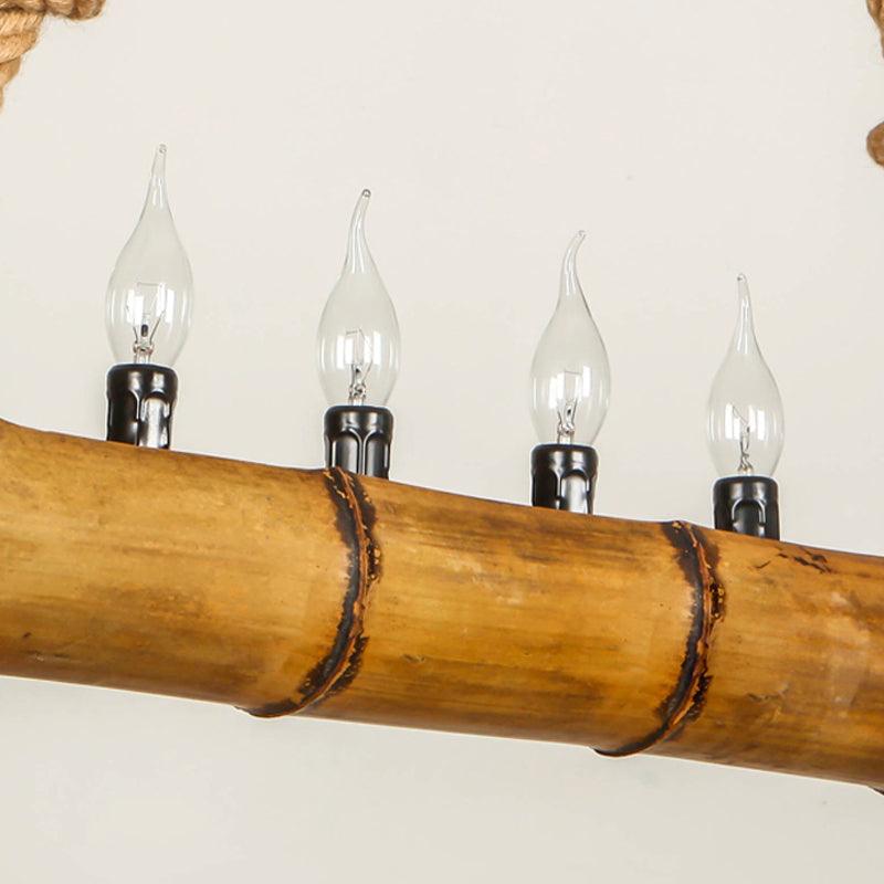 Beige Bamboo Shape Hanging Light with Candle 5 Lights Rustic Chandelier - Rebooters