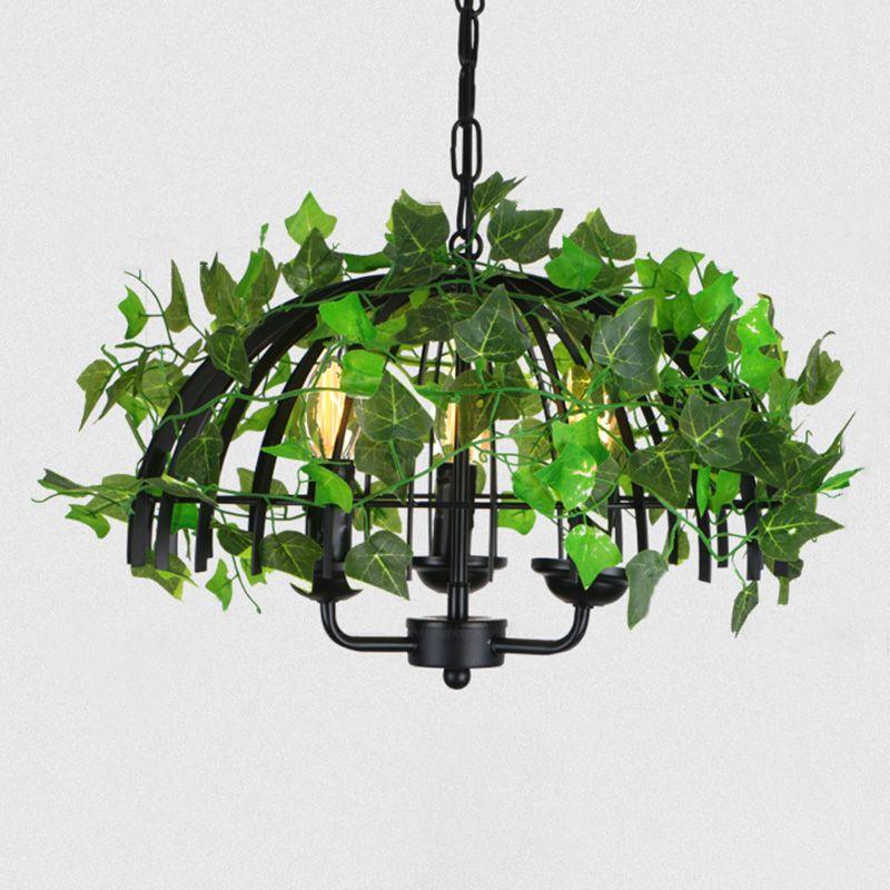3-Light Iron Ceiling Chandelier Industrial Green Fake Plant - Rebooters