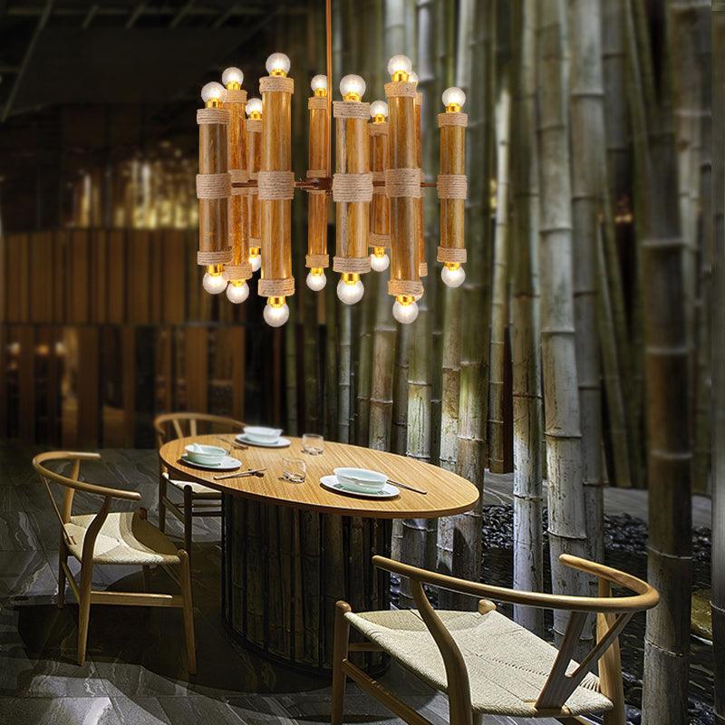 Antique Tube Shade Hanging Lamps Multi-light Bamboo Chandeliers for Living Room - Rebooters