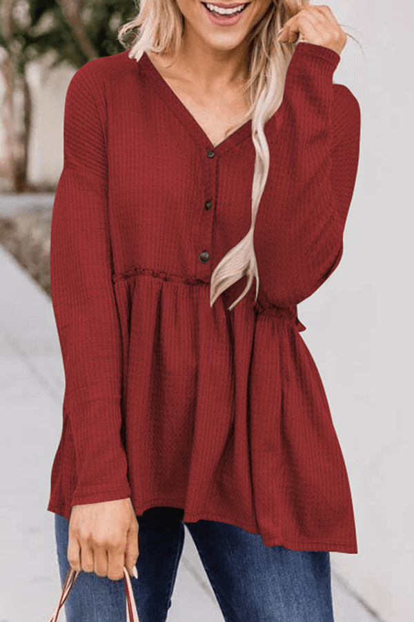 Women's Casual Solid Color V-Neck Top With Buckle Rebooters Womens Shirts