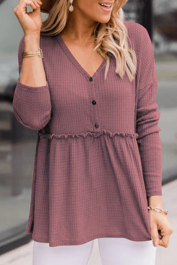 Women's Casual Solid Color V-Neck Top With Buckle Rebooters Womens Shirts