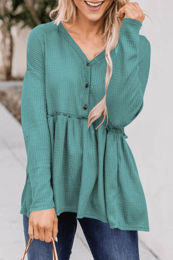 Women's Casual Solid Color V-Neck Top With Buckle Rebooters Womens Shirts