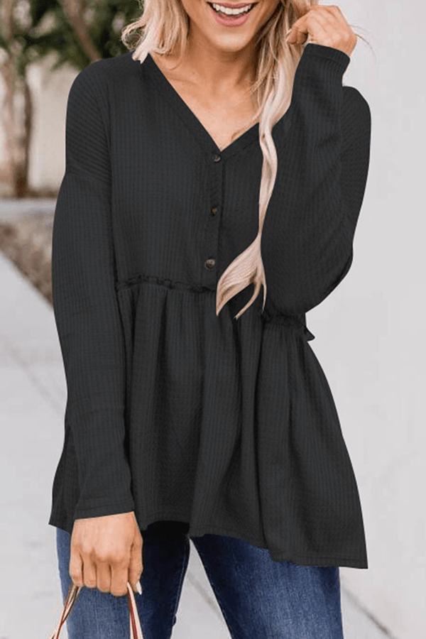 Women's Casual Solid Color V-Neck Top With Buckle Rebooters Womens Shirts