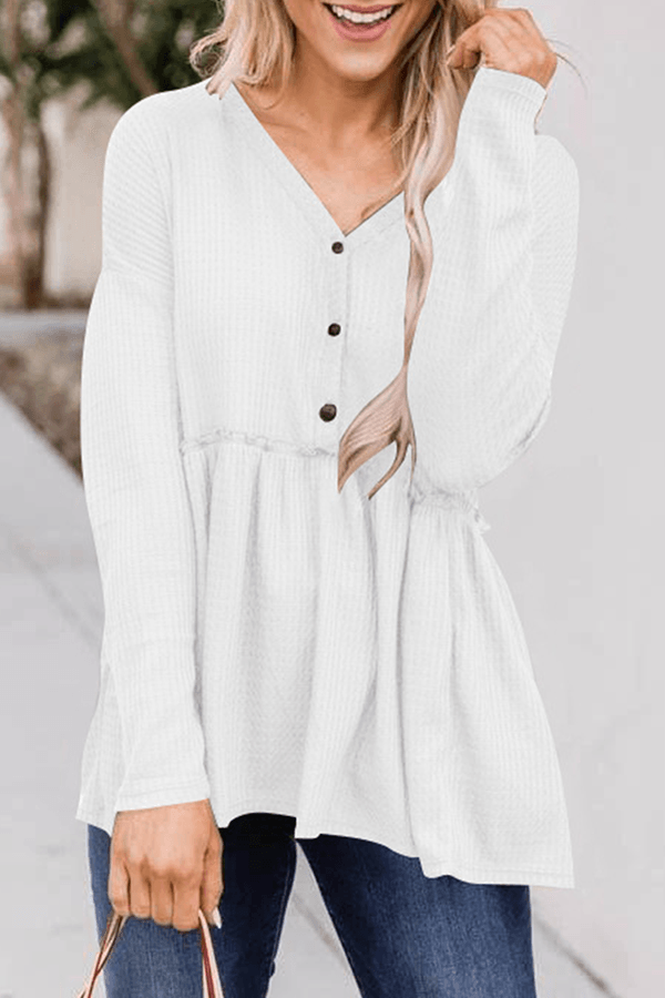 Women's Casual Solid Color V-Neck Top With Buckle Rebooters Womens Shirts