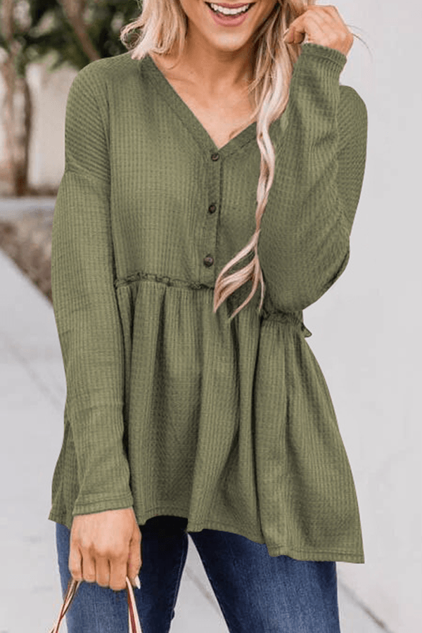 Women's Casual Solid Color V-Neck Top With Buckle Rebooters Womens Shirts