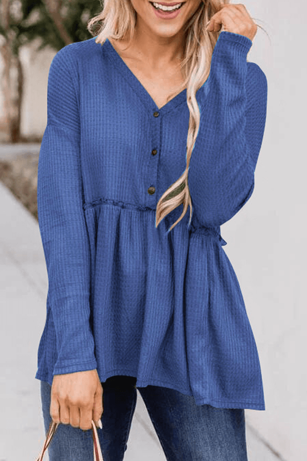 Women's Casual Solid Color V-Neck Top With Buckle Rebooters Womens Shirts