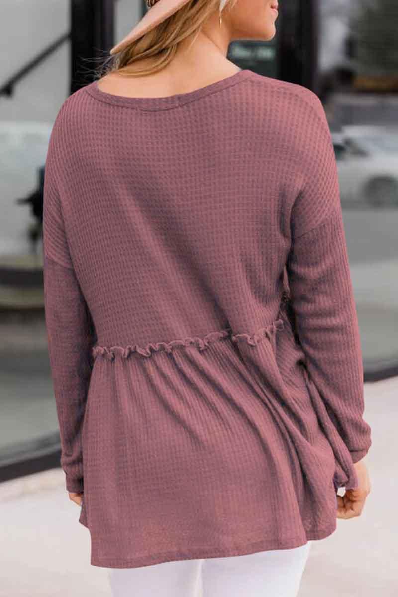 Women's Casual Solid Color V-Neck Top With Buckle Rebooters Womens Shirts