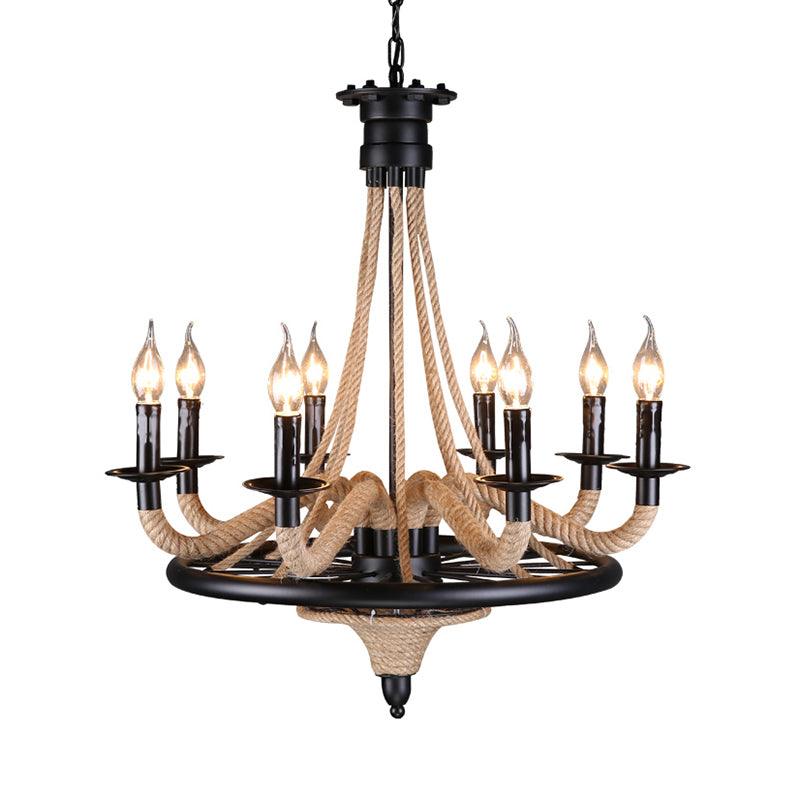 6 Bulb Chandelier Pendant Light Vintage Wagon Wheel Lamp Black - Rebooters