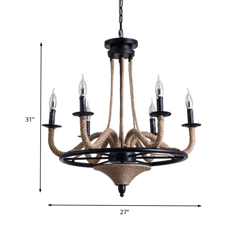 6 Bulb Chandelier Pendant Light Vintage Wagon Wheel Lamp Black - Rebooters