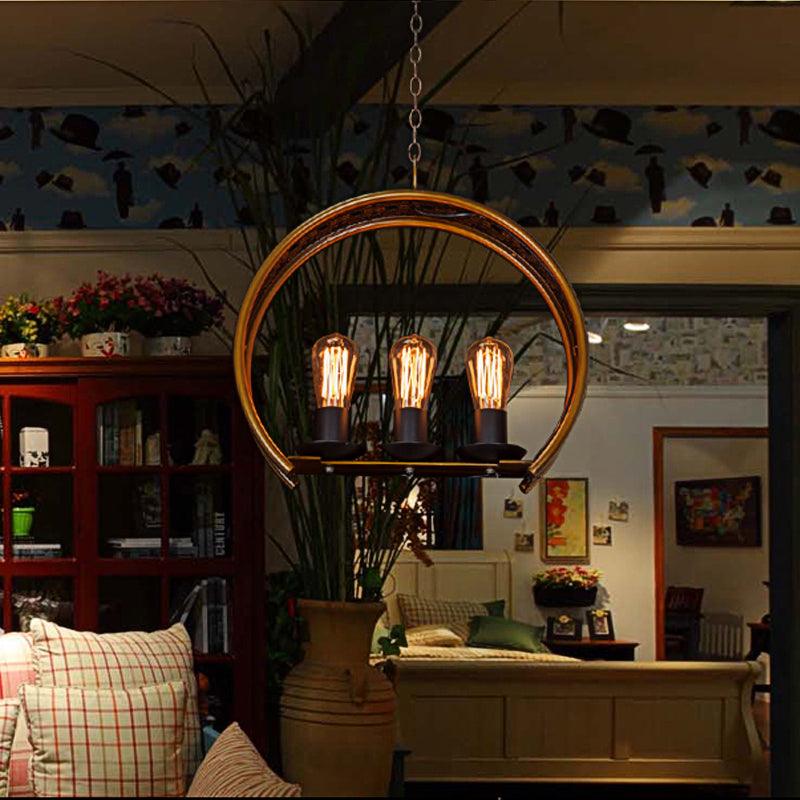 Bare Bulb Metal Hanging Light Three-Light Brass Chandelier - Rebooters