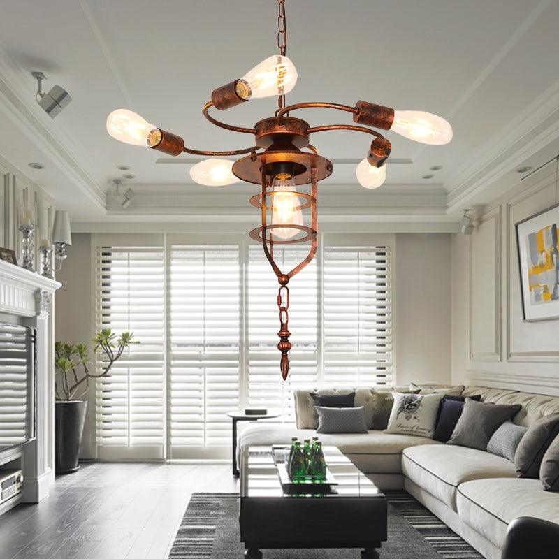 Antique Stylish Exposed Bulb Chandelier Light 5 Lights Wrought Iron Hanging Lamp - Rebooters