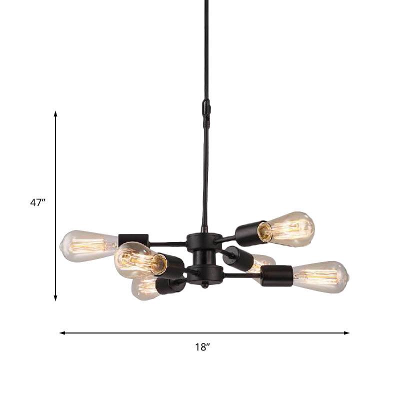 6 Heads Chandelier Lamp with Exposed Bulb Antique Style Black Metal Ceiling Pendant Lamp - Rebooters